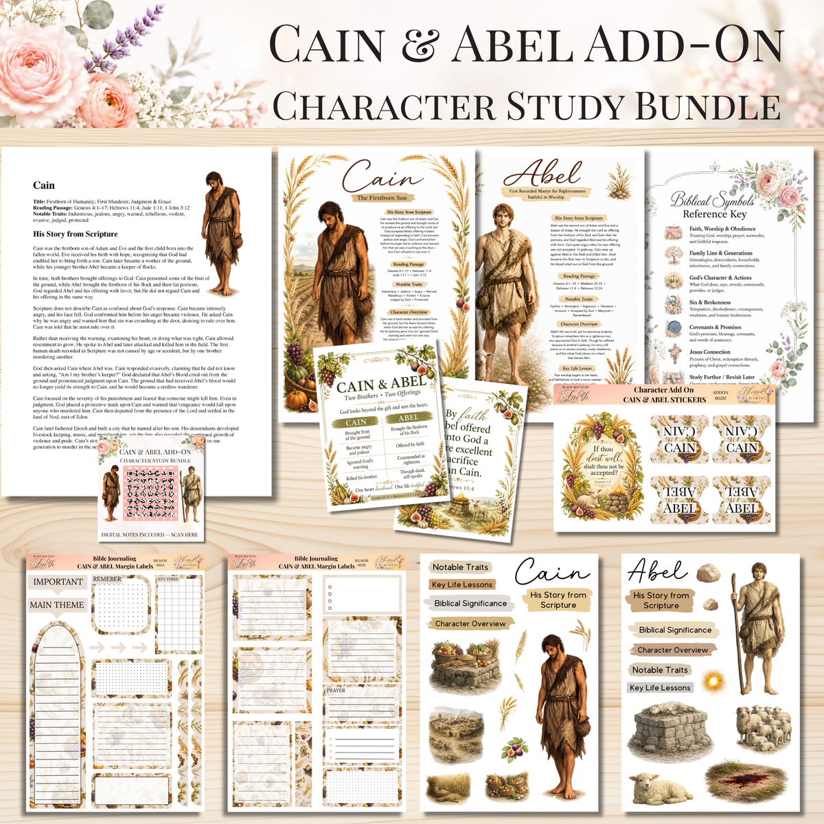 Cain & Abel Add-On Character Study Bundle | Physical Bible Study Notes, Tip-Ins, Stickers & Bible Margin Labels