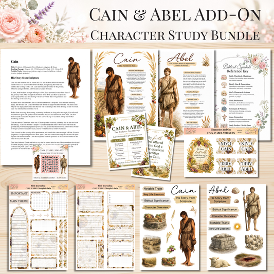 Cain & Abel Add-On Character Study Bundle | Physical Bible Study Notes, Tip-Ins, Stickers & Bible Margin Labels