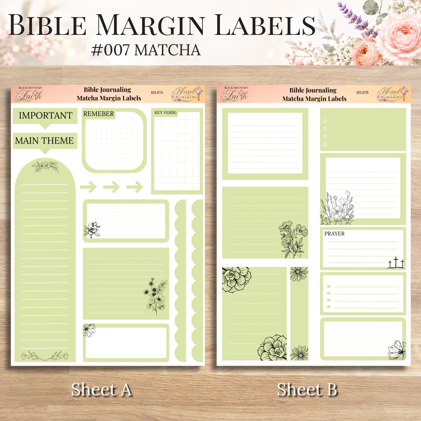 Bible Margin Labels 007 Matcha Print & Cut Bible Stickers