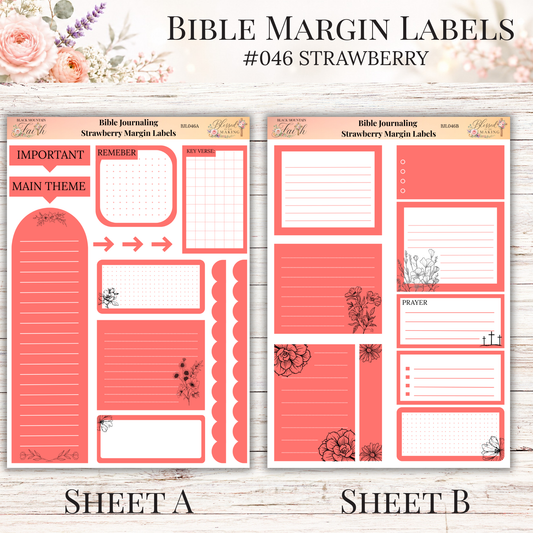 Bible Margin Labels #046 Strawberry | Physical Sticker Sheets for Scripture Study
