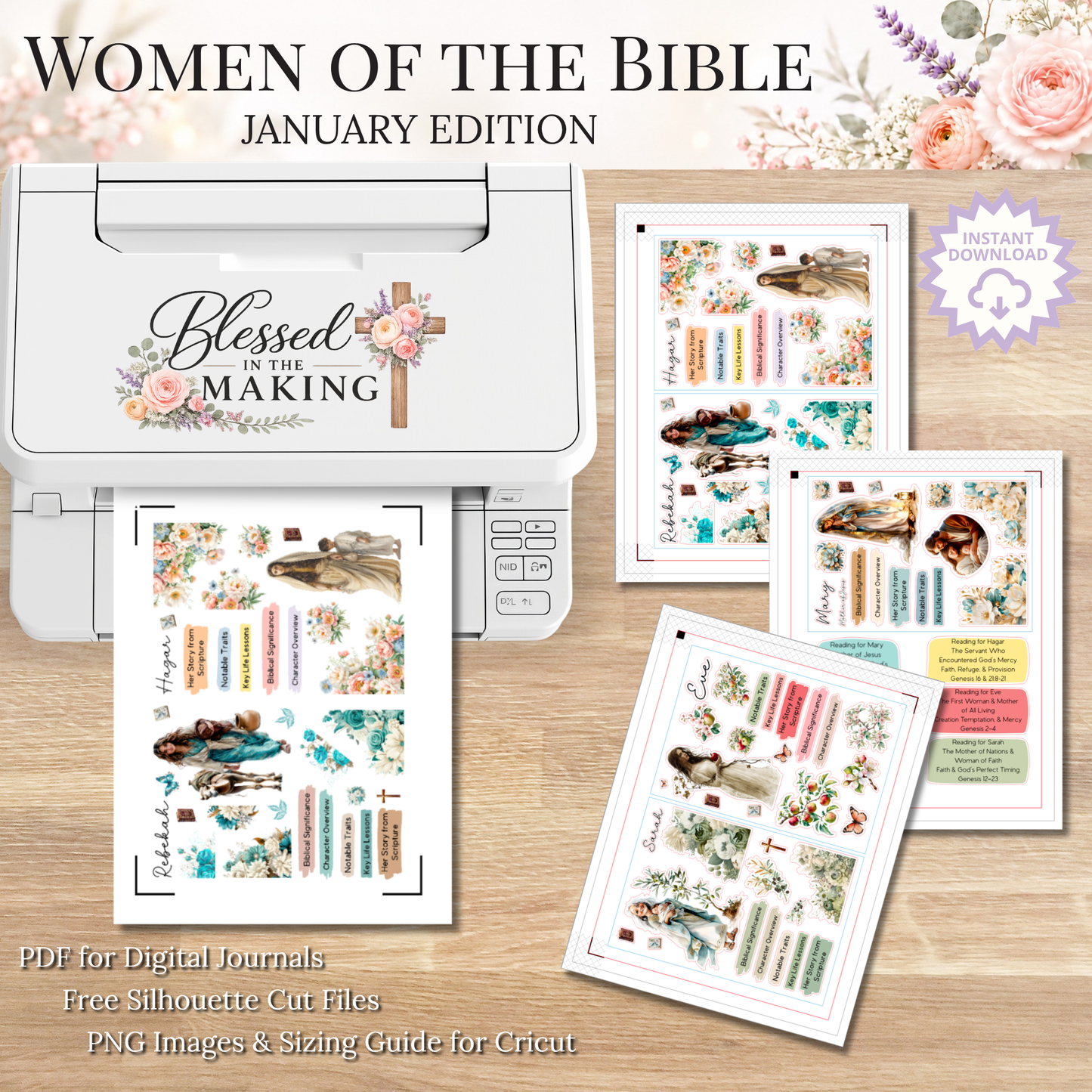 January Women of the Bible | Printable PDF | Cricut & Silhouette Files | Digital Stickers