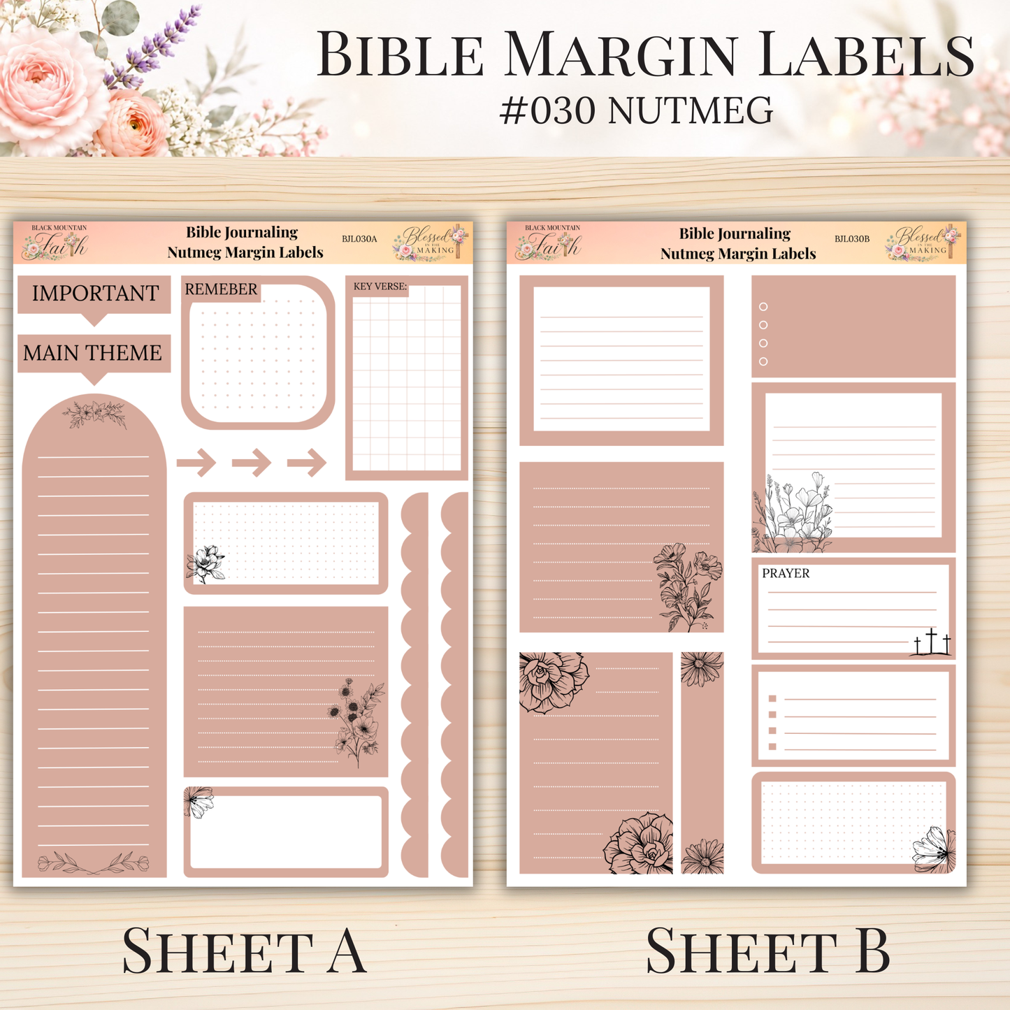 Bible Margin Labels #030 Nutmeg | Physical Sticker Sheets for Scripture Study