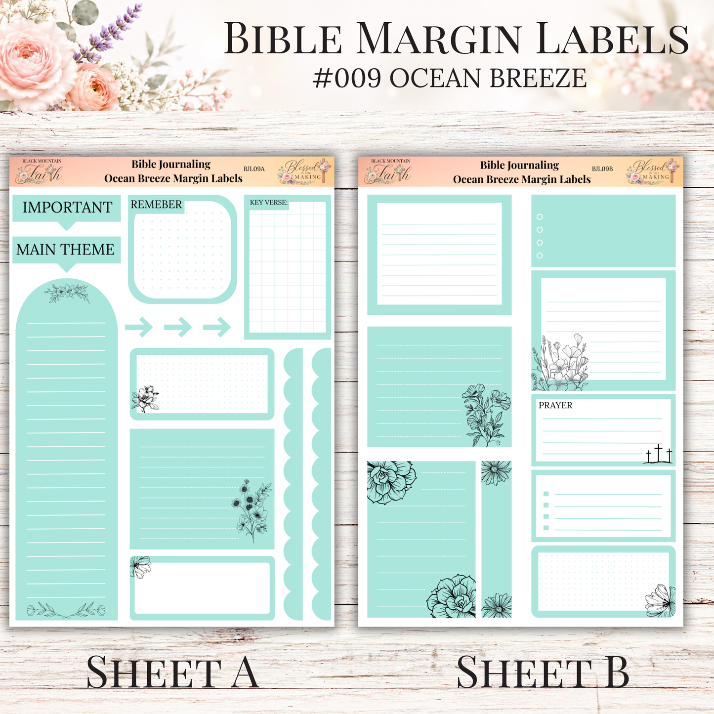 Bible Margin Labels #009 Ocean Breeze | Physical Sticker Sheets for Scripture Study