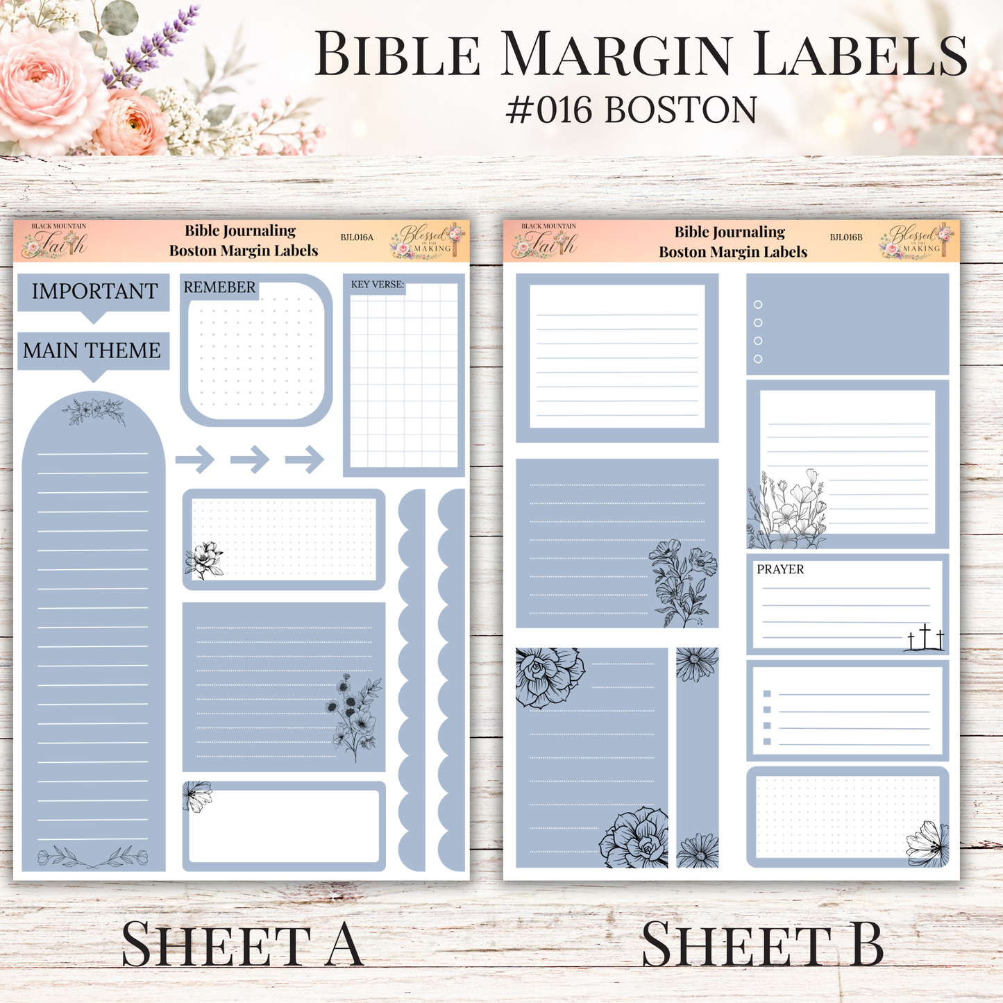 Bible Margin Labels #016 Boston | Physical Sticker Sheets for Scripture Study