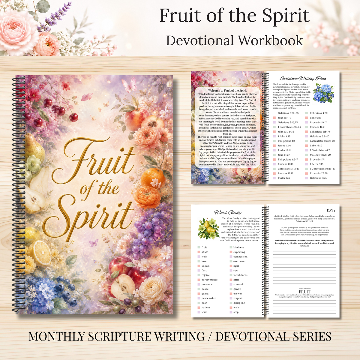 Fruit of the Spirit Scripture Writing & Devotional Workbook | Scriptures for Spiritual Fruits