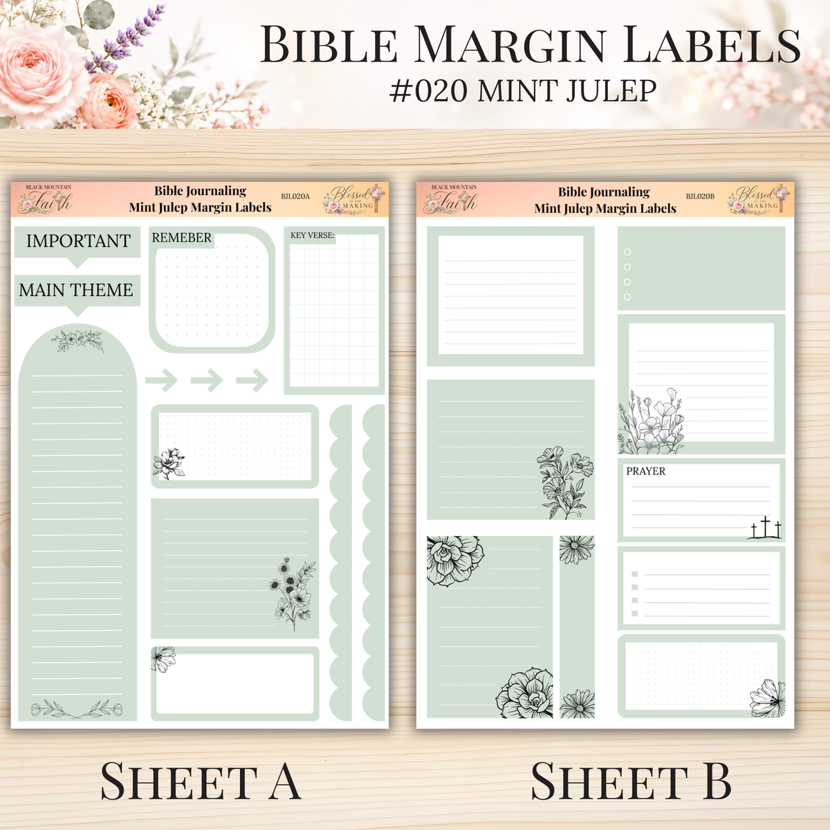 Bible Margin Labels #020 Mint Julep | Physical Sticker Sheets for Scripture Study