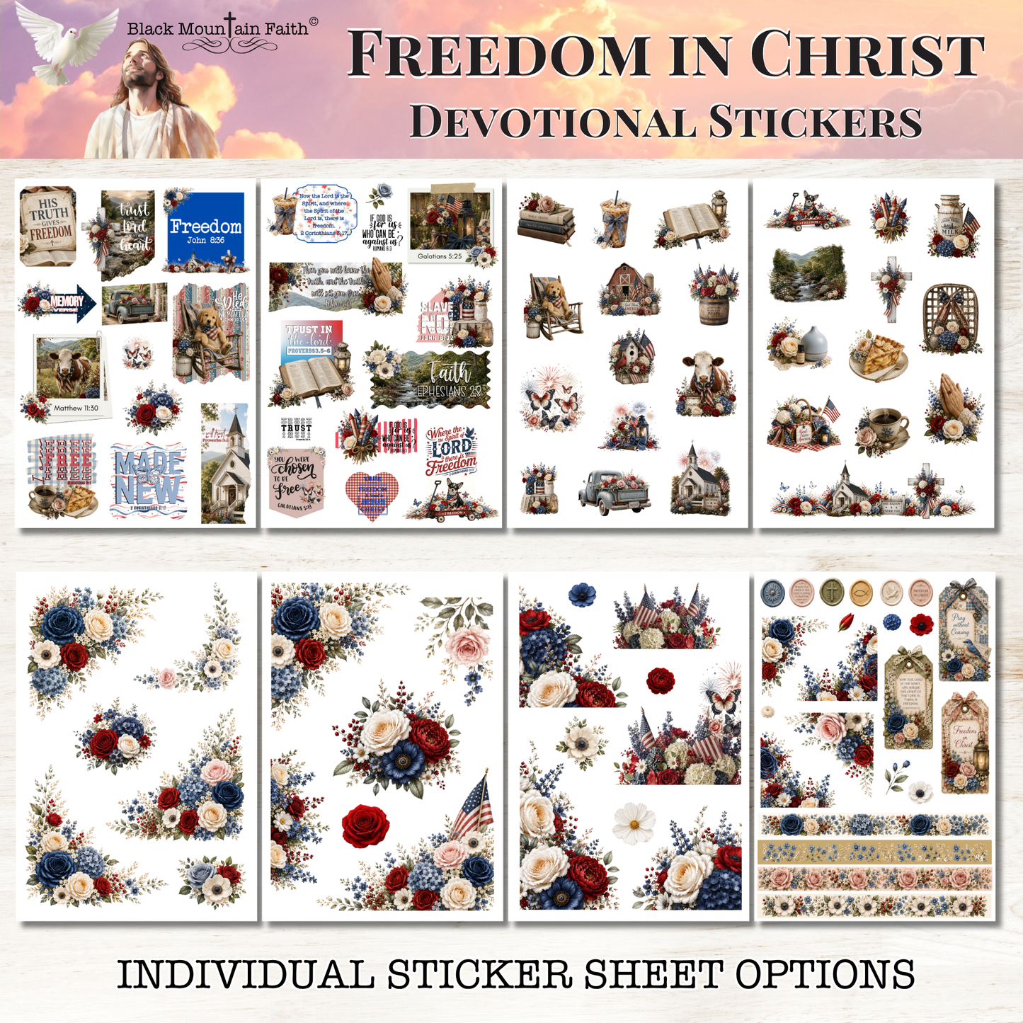 Freedom in Christ INDIVIDUAL Devotional Sticker Sheets | Scriptures for Free Living