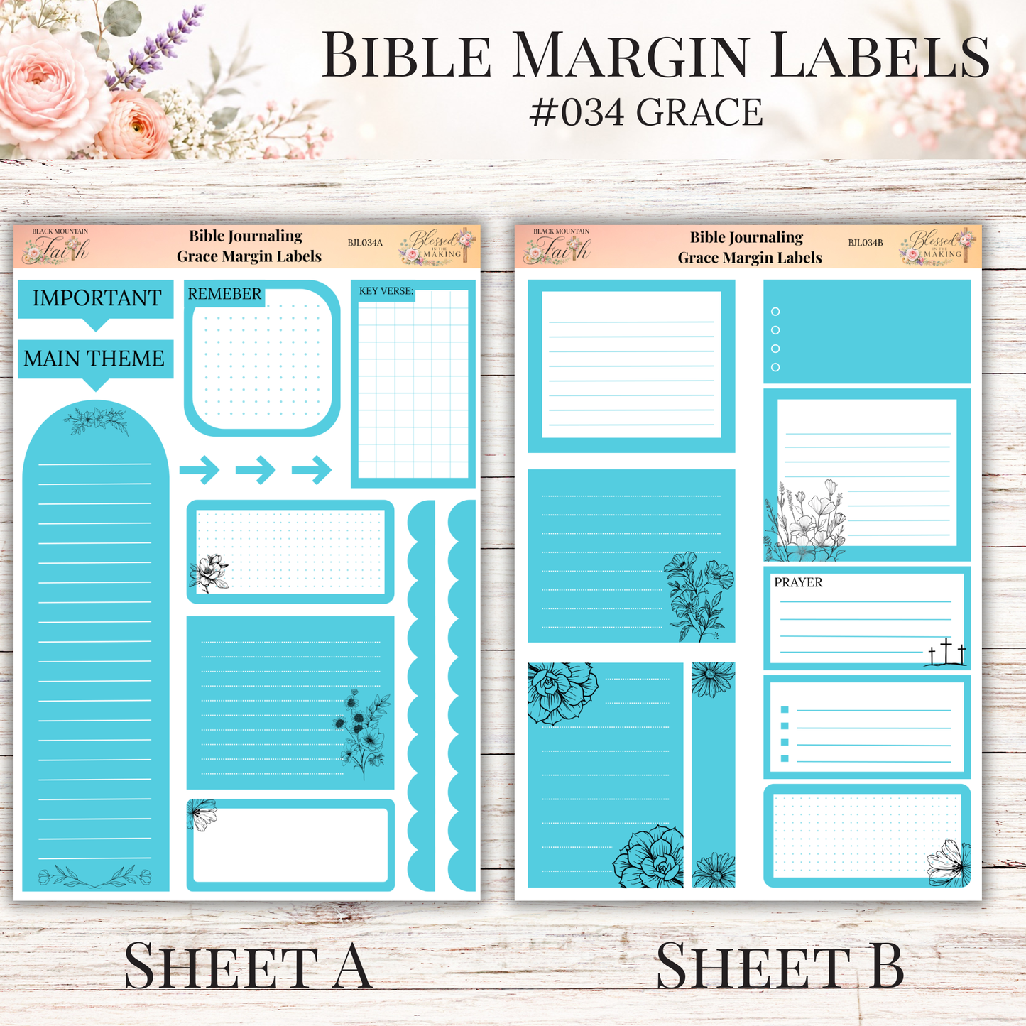 Bible Margin Labels #034 Grace | Physical Sticker Sheets for Scripture Study