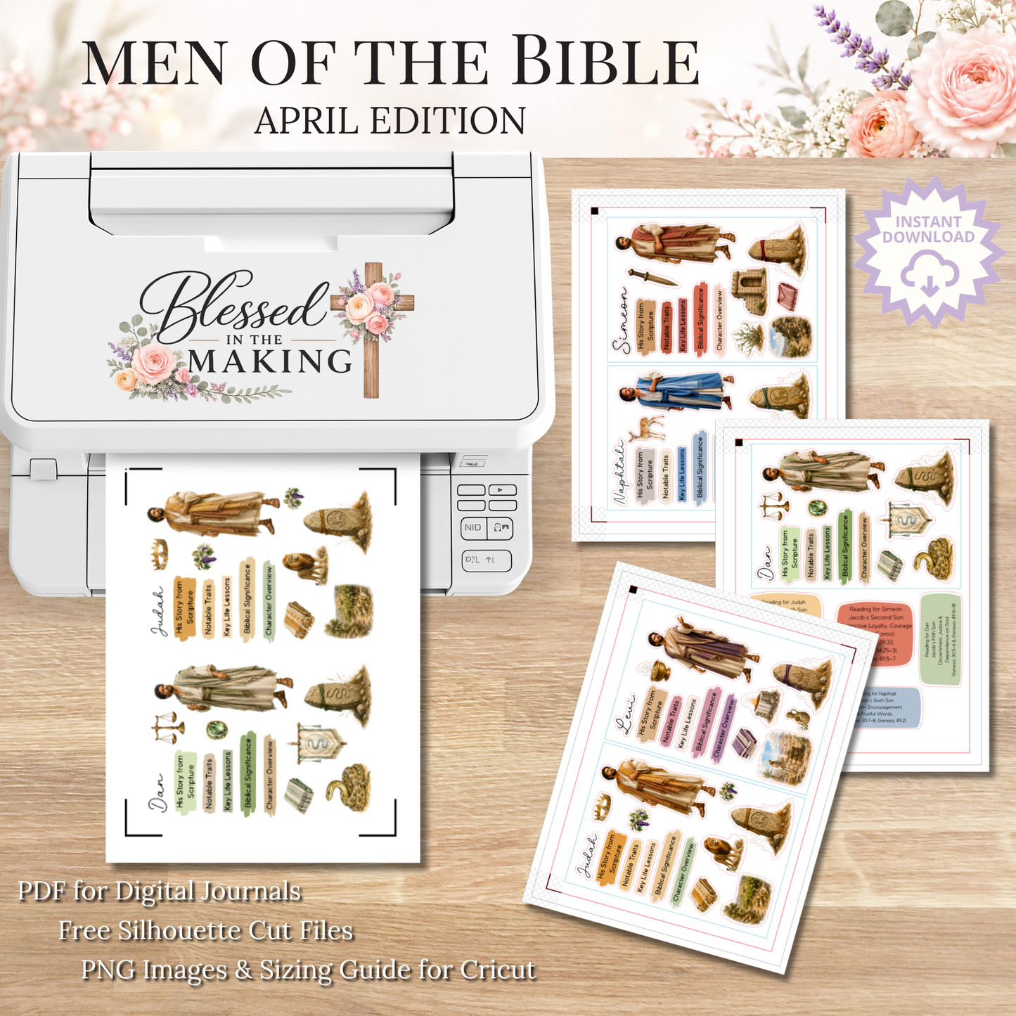 April Men of the Bible | Printable PDF | Cricut & Silhouette Files | Digital Stickers