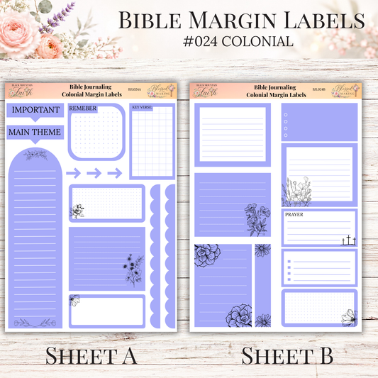 Bible Margin Labels #024 Colonial | Physical Sticker Sheets for Scripture Study