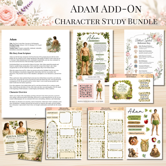 Adam Add-On Character Study Bundle | Physical Bible Study Notes, Tip-Ins, Stickers & Bible Margin Labels