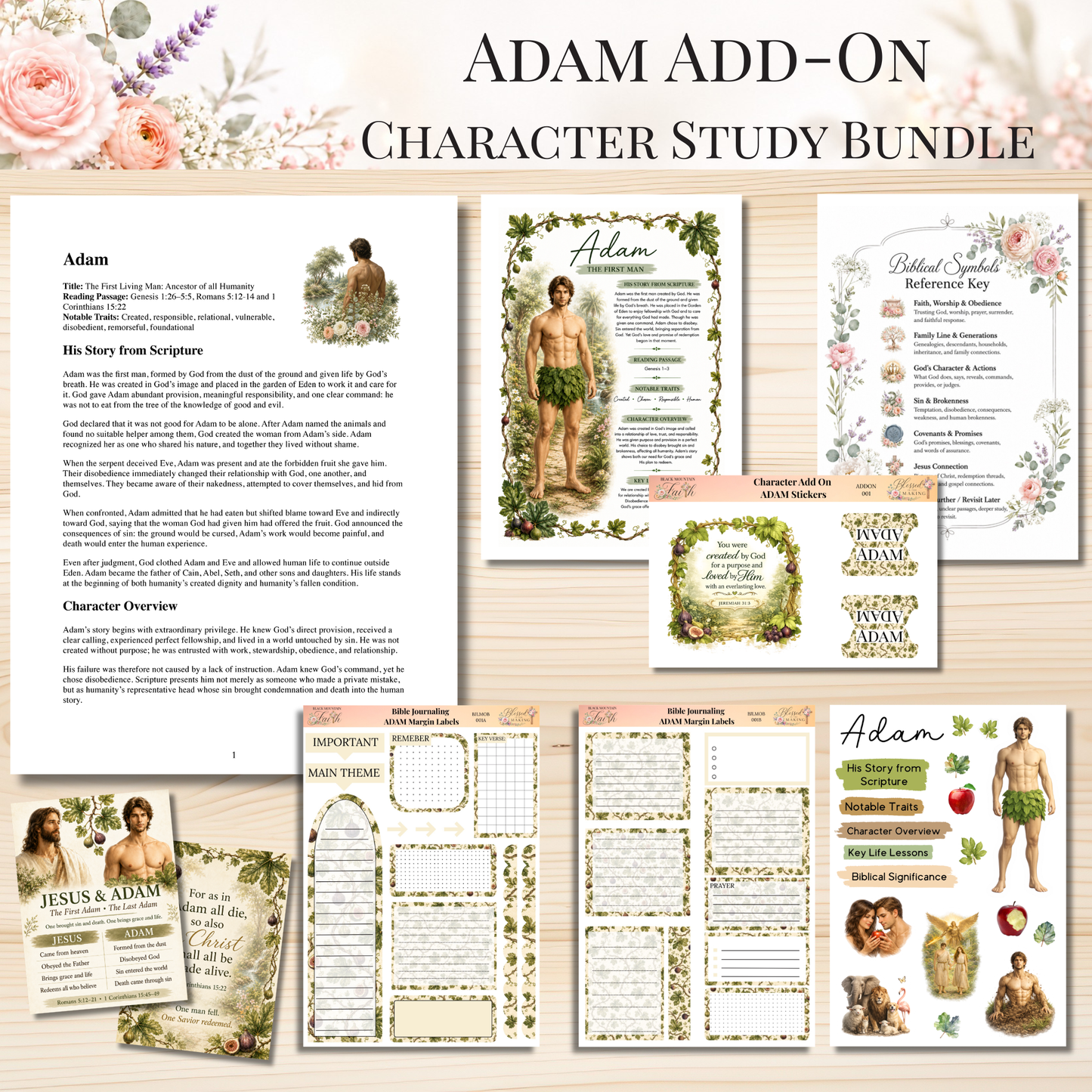 Adam Add-On Character Study Bundle | Physical Bible Study Notes, Tip-Ins, Stickers & Bible Margin Labels