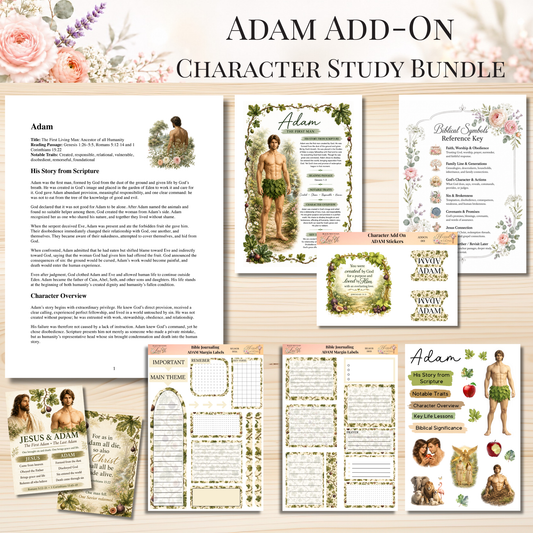 Adam Add-On Character Study Bundle | Physical Bible Study Notes, Tip-Ins, Stickers & Bible Margin Labels