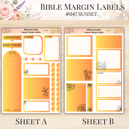 Bible Margin Labels #047 Sunset | Physical Sticker Sheets for Scripture Study