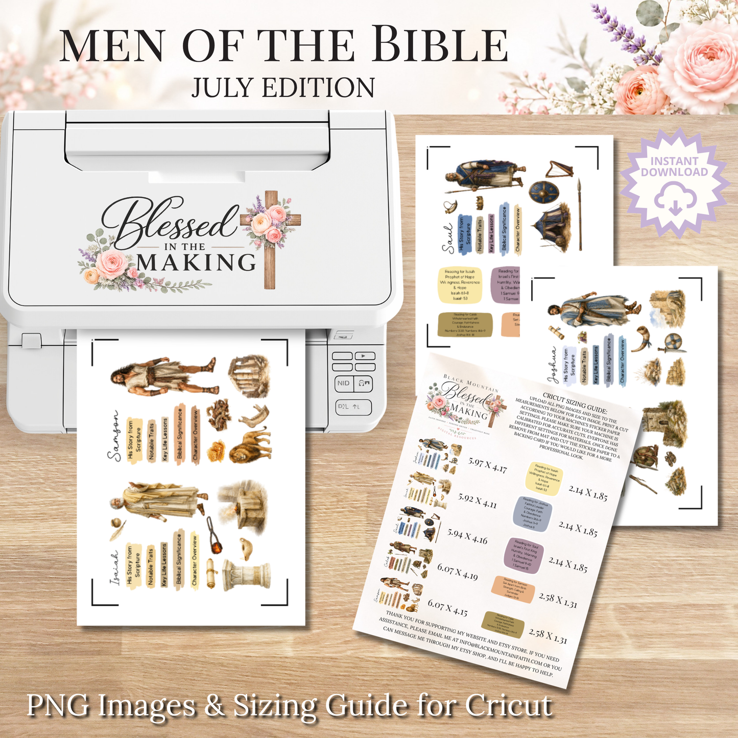 July Men of the Bible | Printable PDF | Cricut & Silhouette Files | Digital Stickers