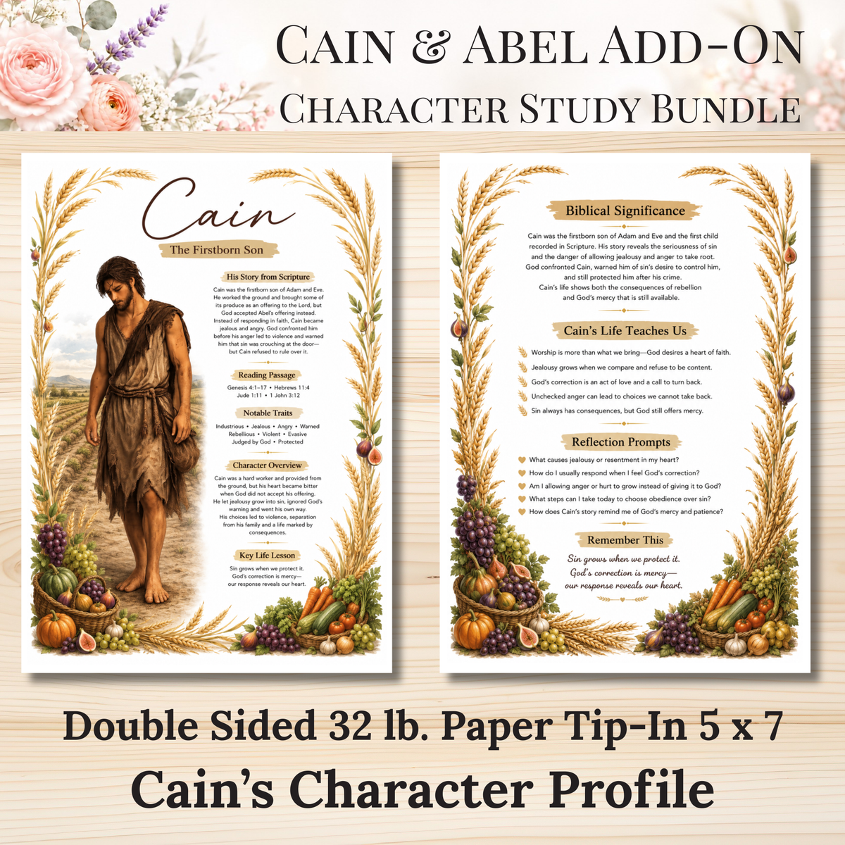 Cain & Abel Add-On Character Study Bundle | Physical Bible Study Notes, Tip-Ins, Stickers & Bible Margin Labels