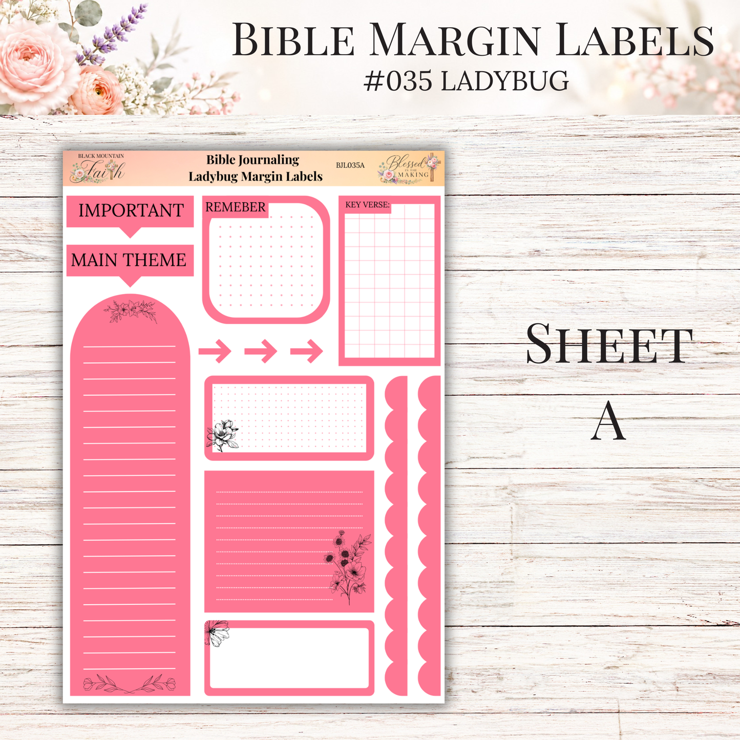 Bible Margin Labels #035 Ladybug | Physical Sticker Sheets for Scripture Study