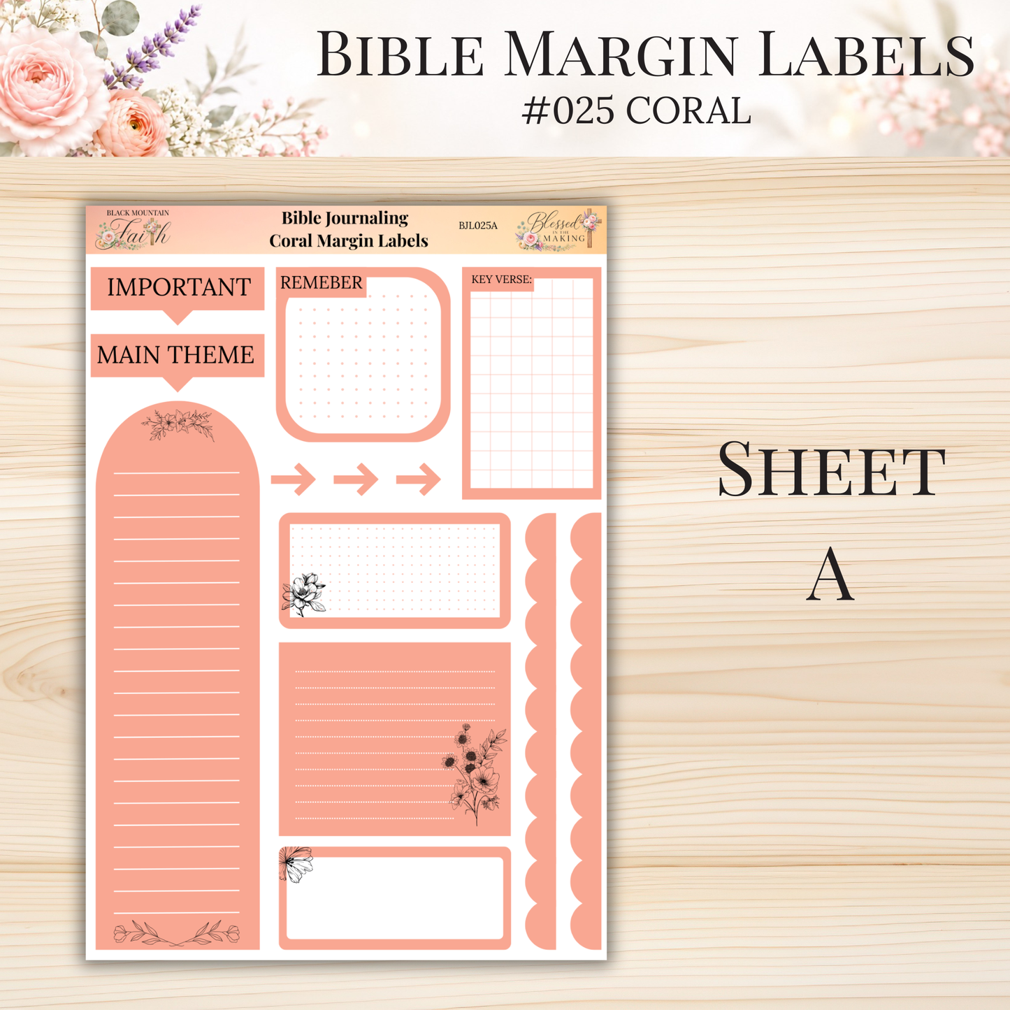 Bible Margin Labels #025 Coral| Physical Sticker Sheets for Scripture Study