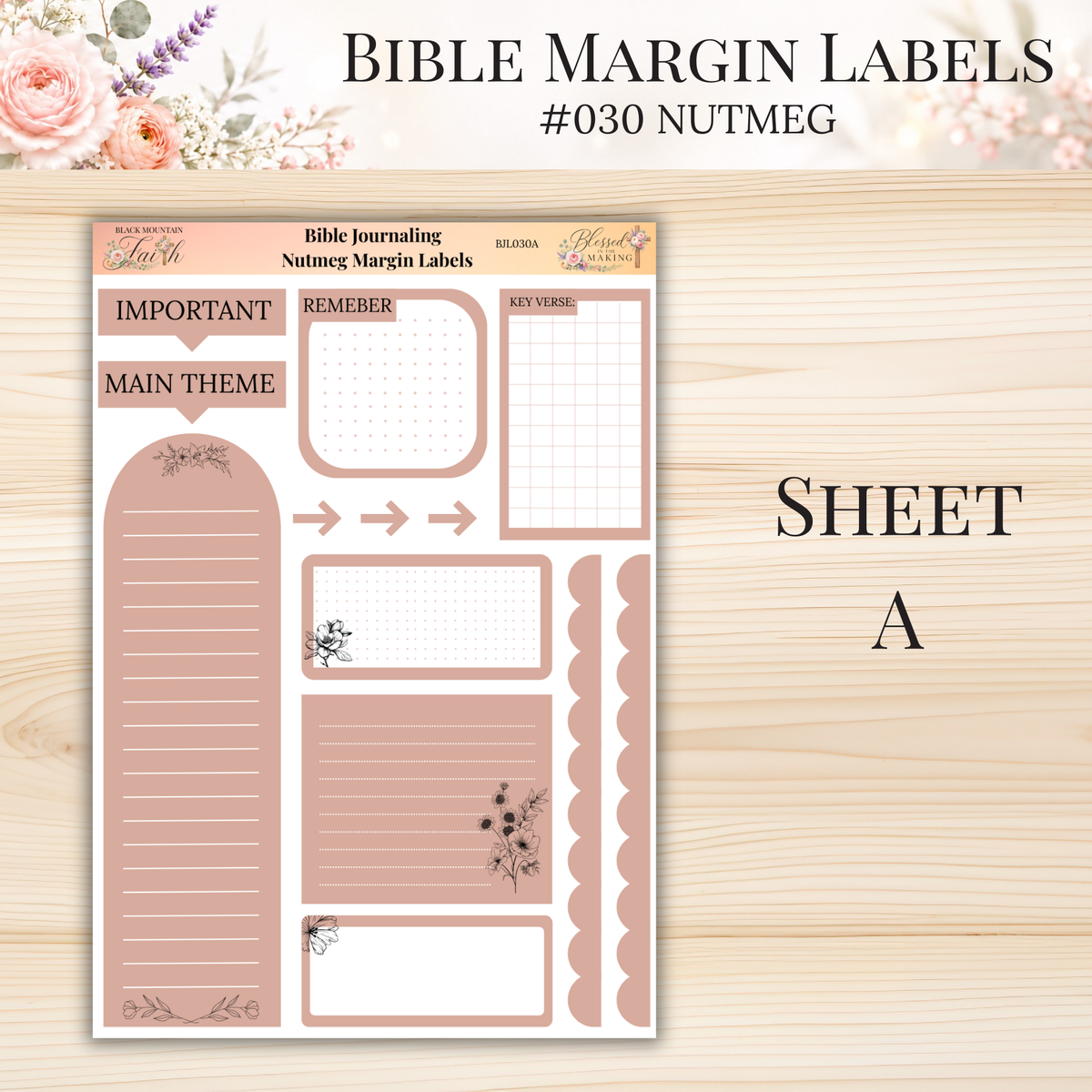 Bible Margin Labels #030 Nutmeg | Physical Sticker Sheets for Scripture Study