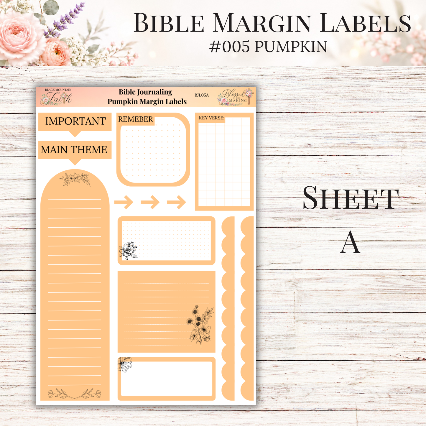 Bible Margin Labels #005 Pumpkin | Physical Sticker Sheets for Scripture Study