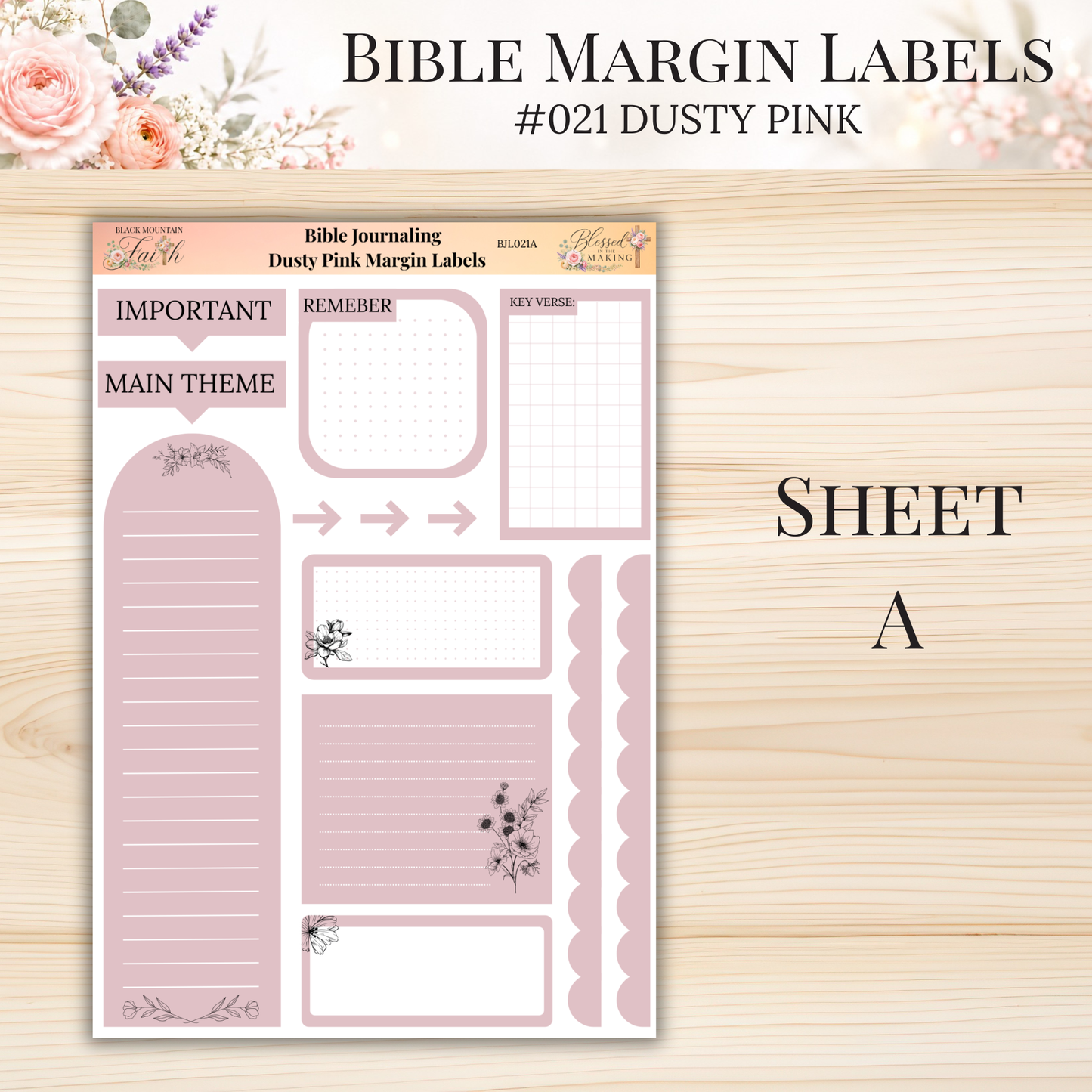 Bible Margin Labels #021 Dusty Pink | Physical Sticker Sheets for Scripture Study