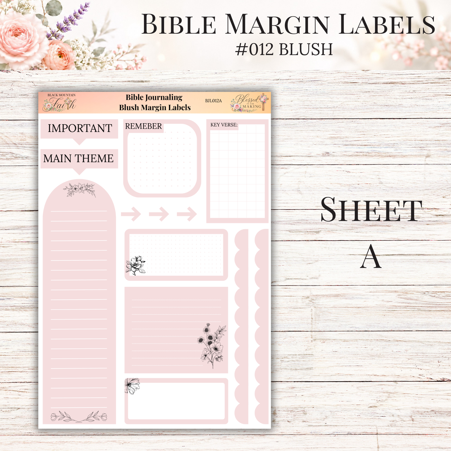 Bible Margin Labels #012 Blush | Physical Sticker Sheets for Scripture Study