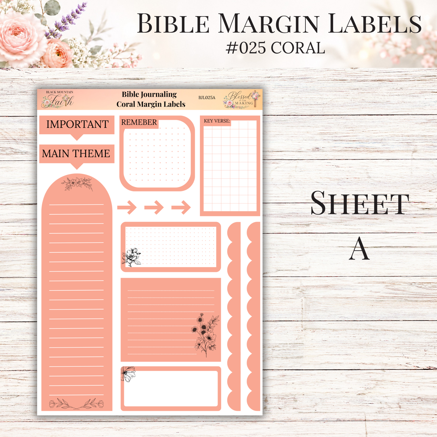 Bible Margin Labels #025 Coral| Physical Sticker Sheets for Scripture Study