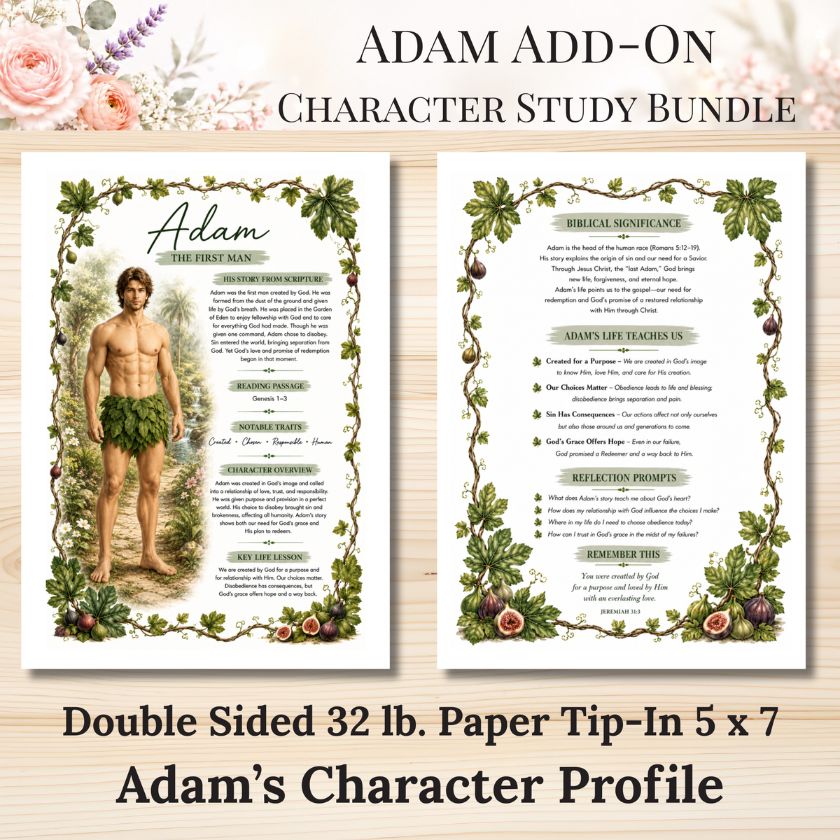 Adam Add-On Character Study Bundle | Physical Bible Study Notes, Tip-Ins, Stickers & Bible Margin Labels