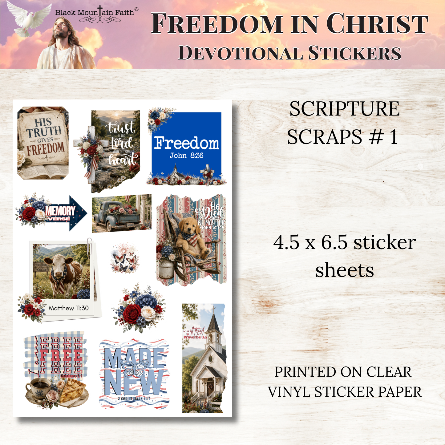 Freedom in Christ INDIVIDUAL Devotional Sticker Sheets | Scriptures for Free Living