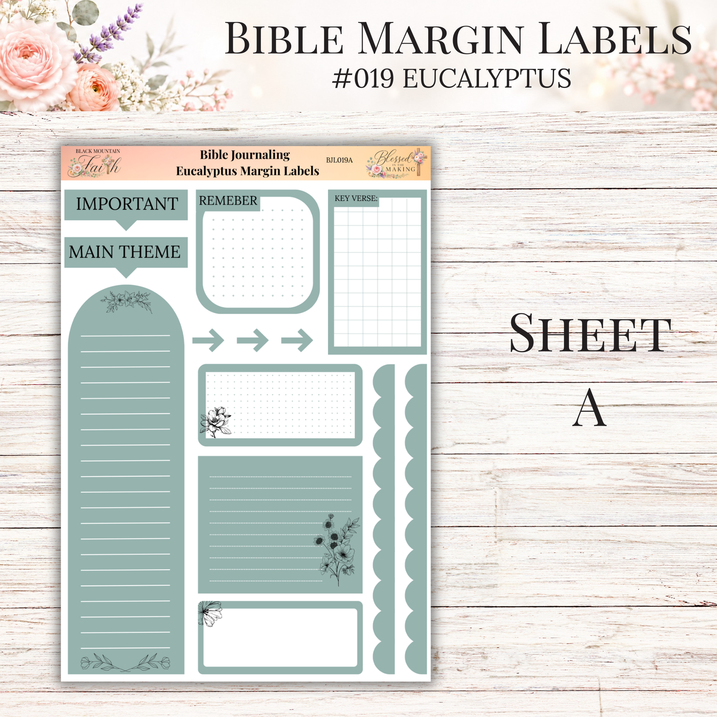 Bible Margin Labels #019 Eucalyptus | Physical Sticker Sheets for Scripture Study