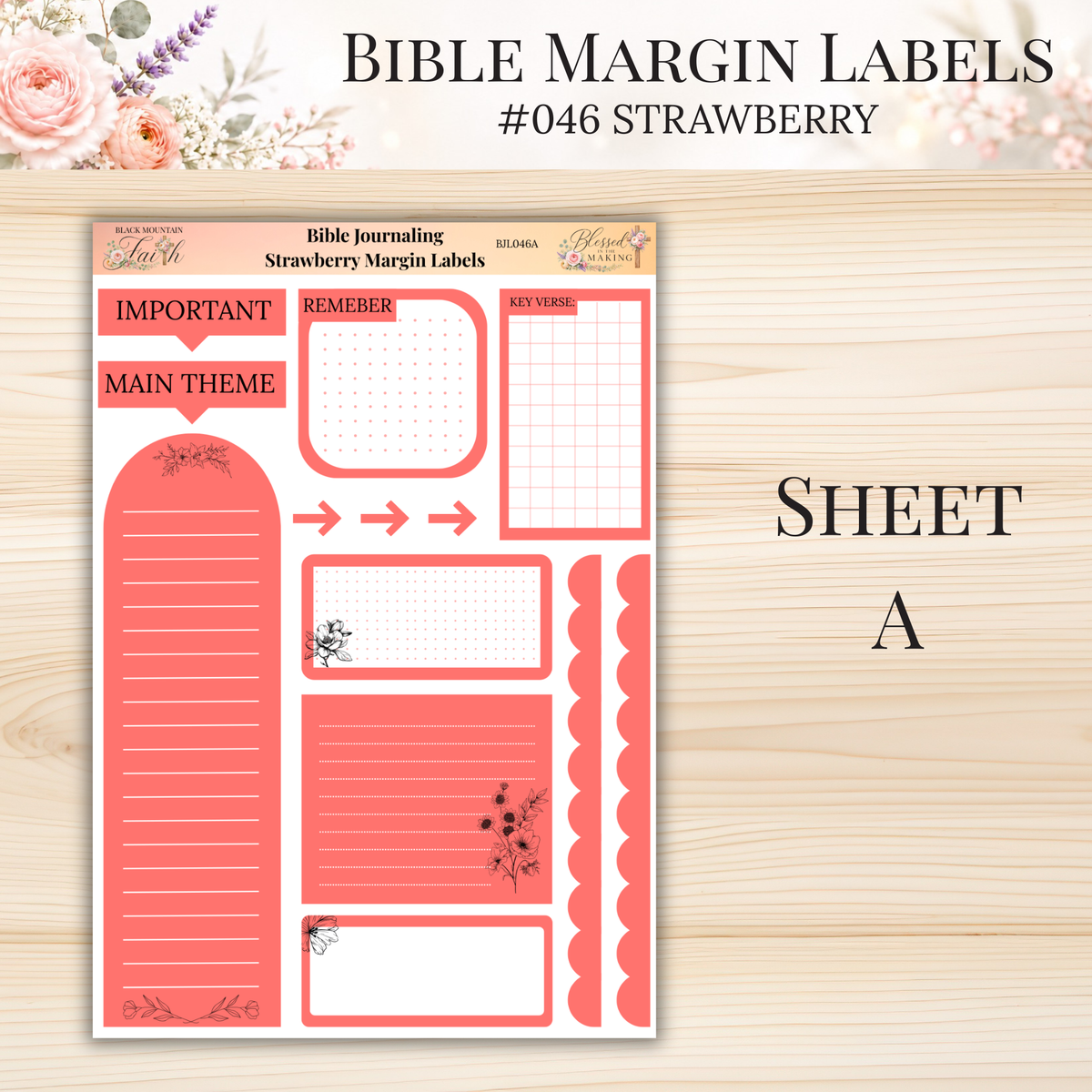 Bible Margin Labels #046 Strawberry | Physical Sticker Sheets for Scripture Study