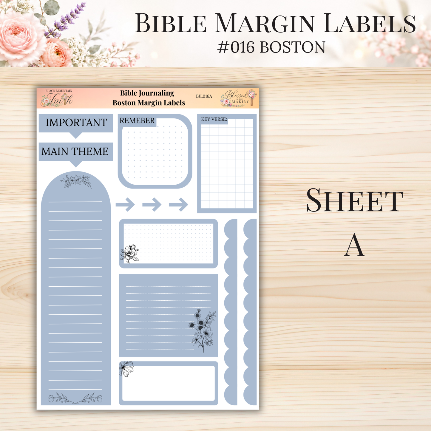 Bible Margin Labels #016 Boston | Physical Sticker Sheets for Scripture Study