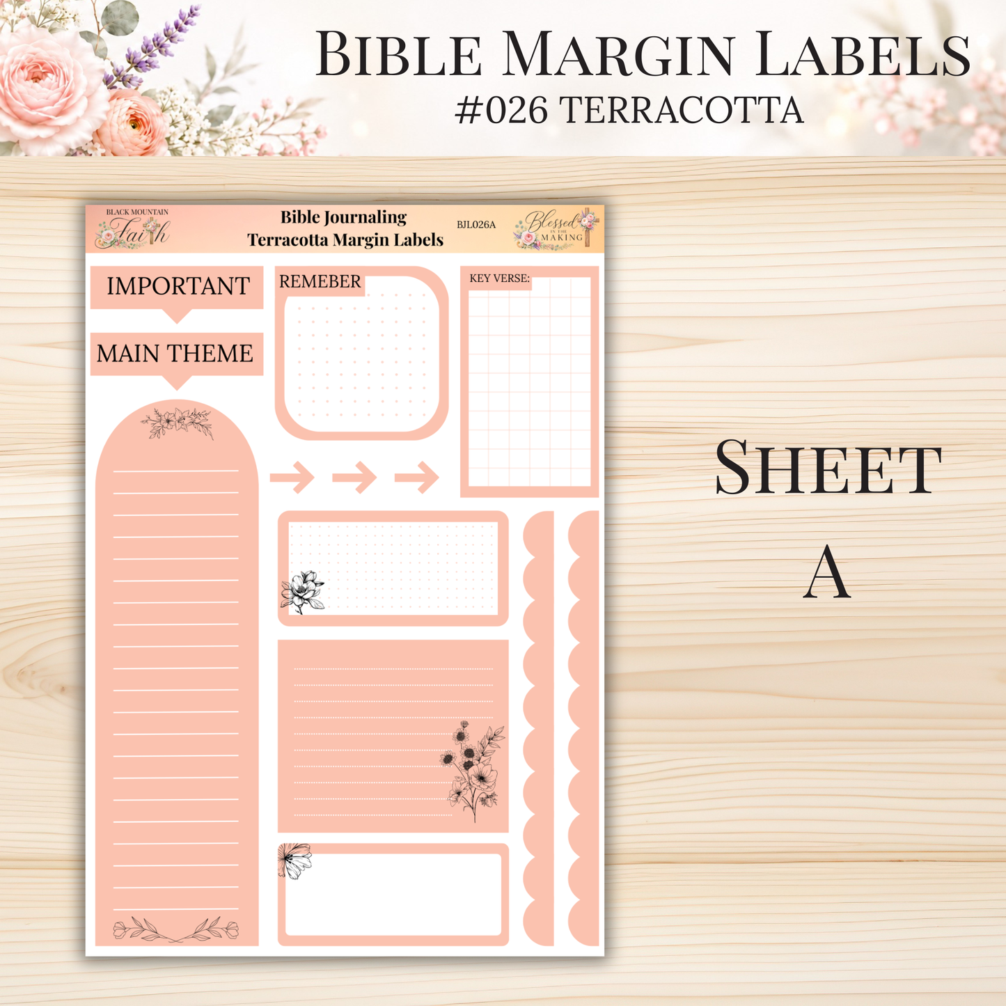 Bible Margin Labels #026 Terracotta | Physical Sticker Sheets for Scripture Study