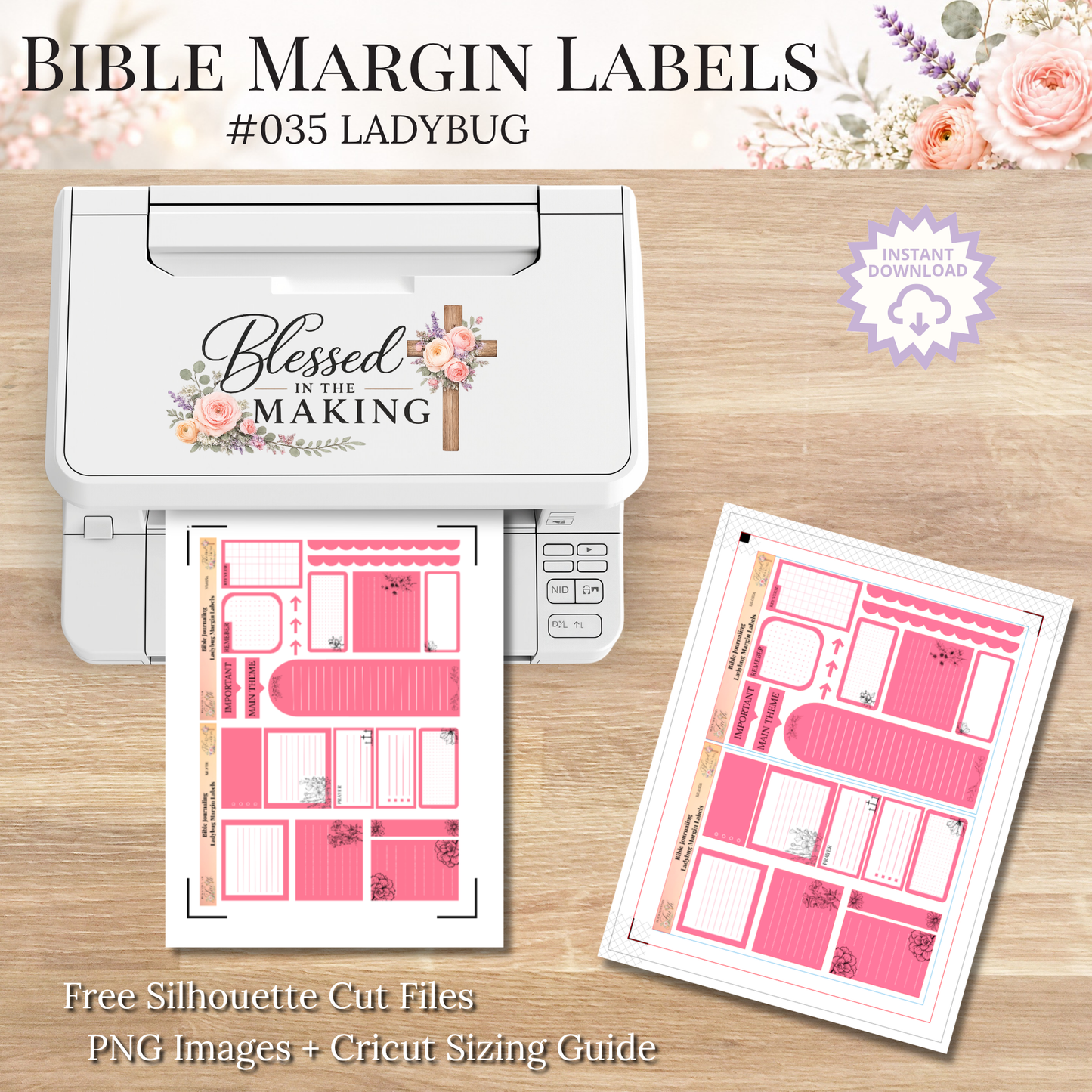 Bible Margin Labels 035 Ladybug Print & Cut Bible Stickers