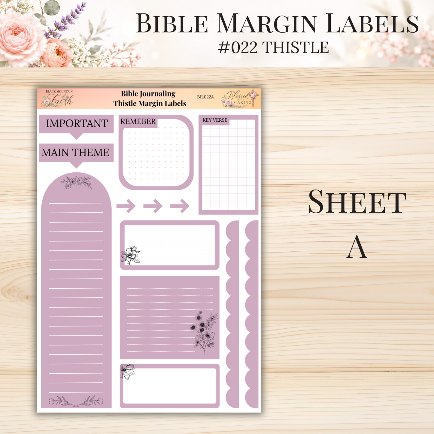Bible Margin Labels #022 Thistle | Physical Sticker Sheets for Scripture Study