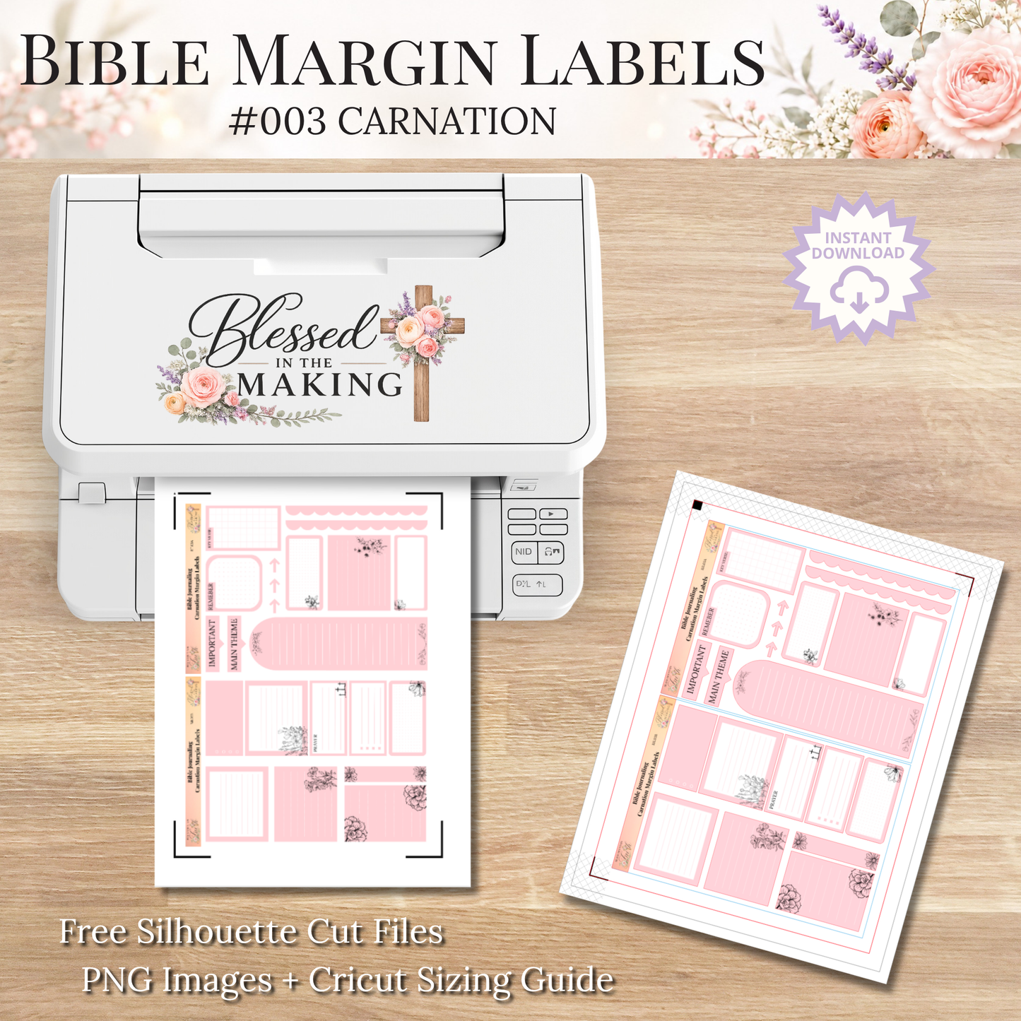 Bible Margin Labels 003 Carnation Print & Cut Bible Stickers