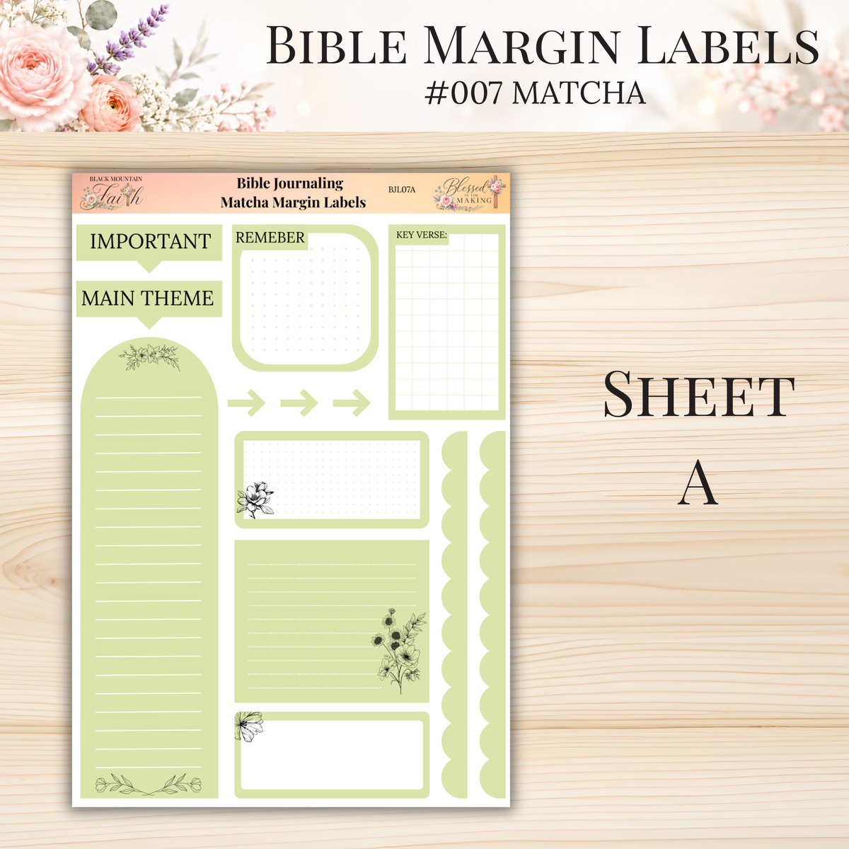 Bible Margin Labels #007 Matcha | Physical Sticker Sheets for Scripture Study