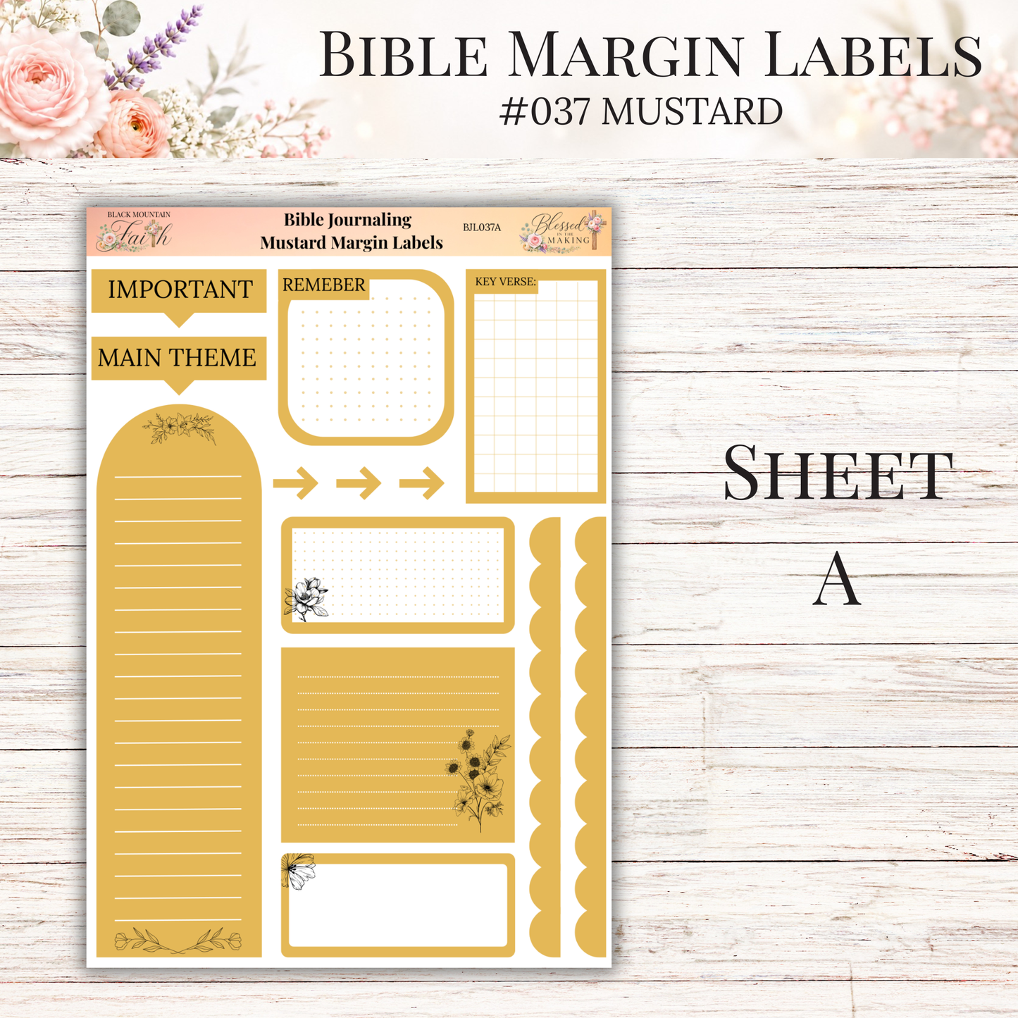 Bible Margin Labels #037 Mustard | Physical Sticker Sheets for Scripture Study