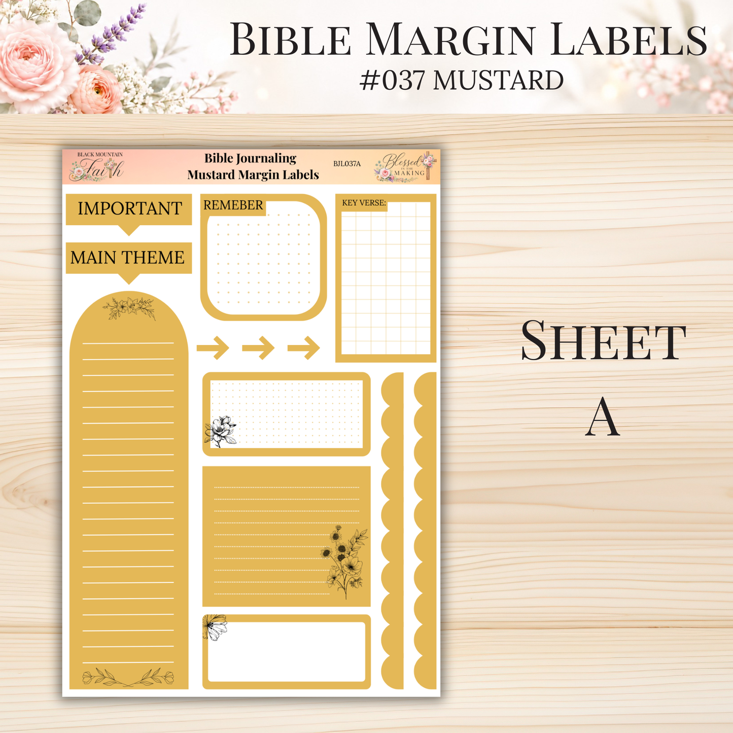 Bible Margin Labels #037 Mustard | Physical Sticker Sheets for Scripture Study