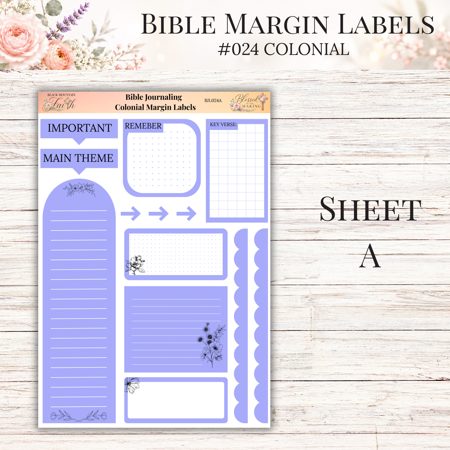 Bible Margin Labels #024 Colonial | Physical Sticker Sheets for Scripture Study
