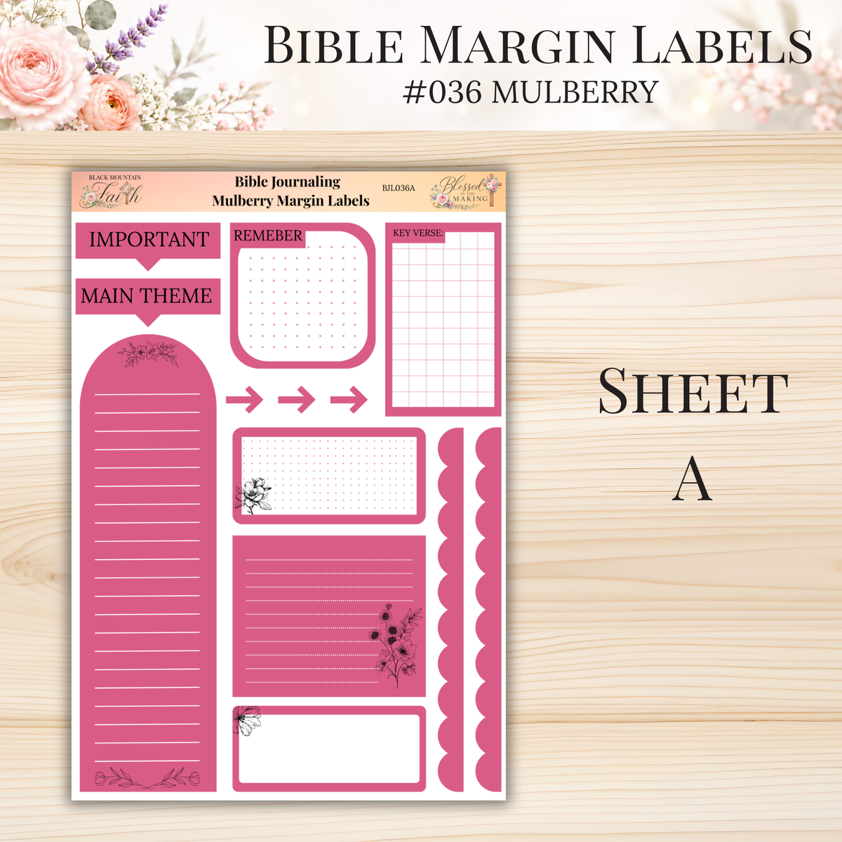 Bible Margin Labels #036 Mulberry | Physical Sticker Sheets for Scripture Study