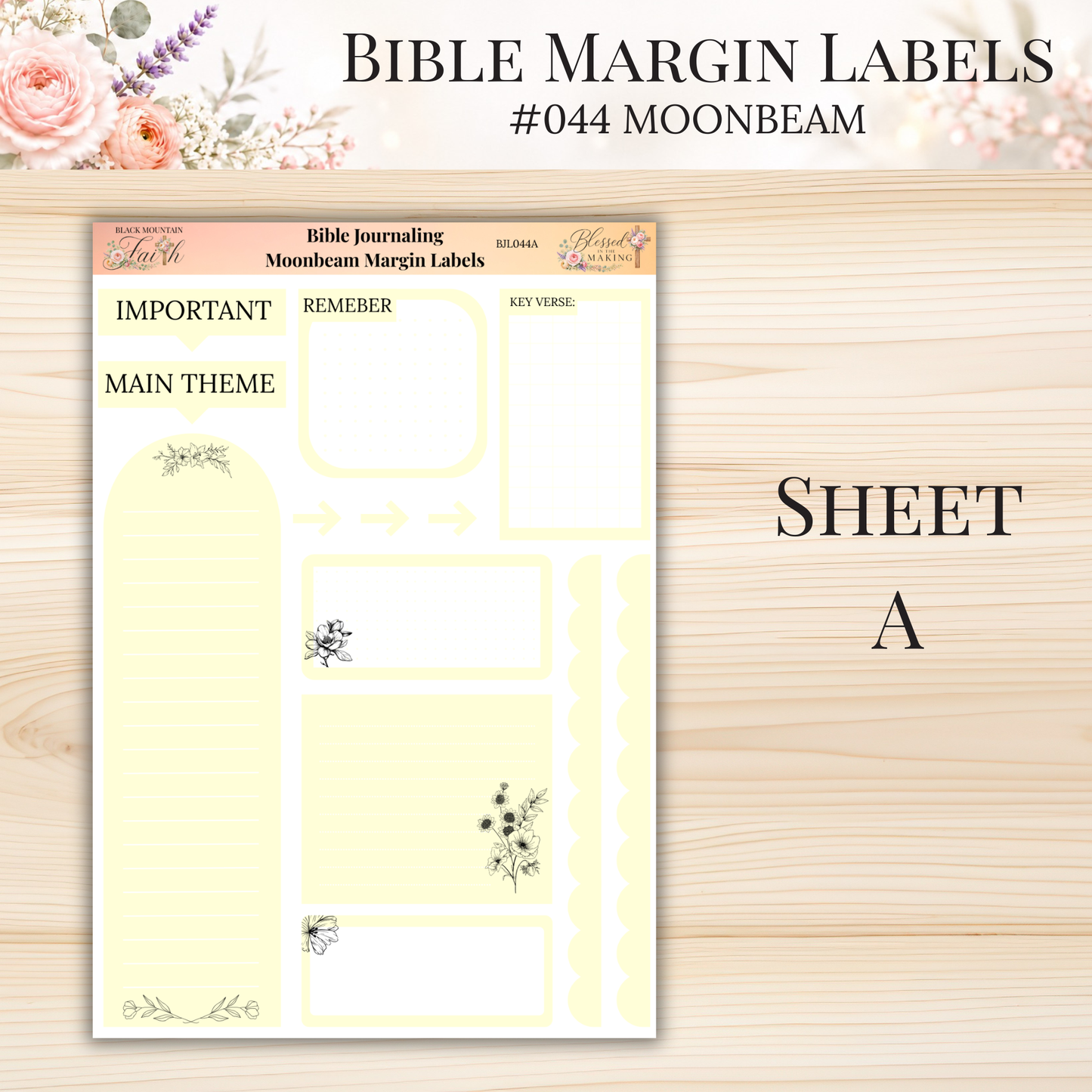 Bible Margin Labels #044 Moonbeam | Physical Sticker Sheets for Scripture Study