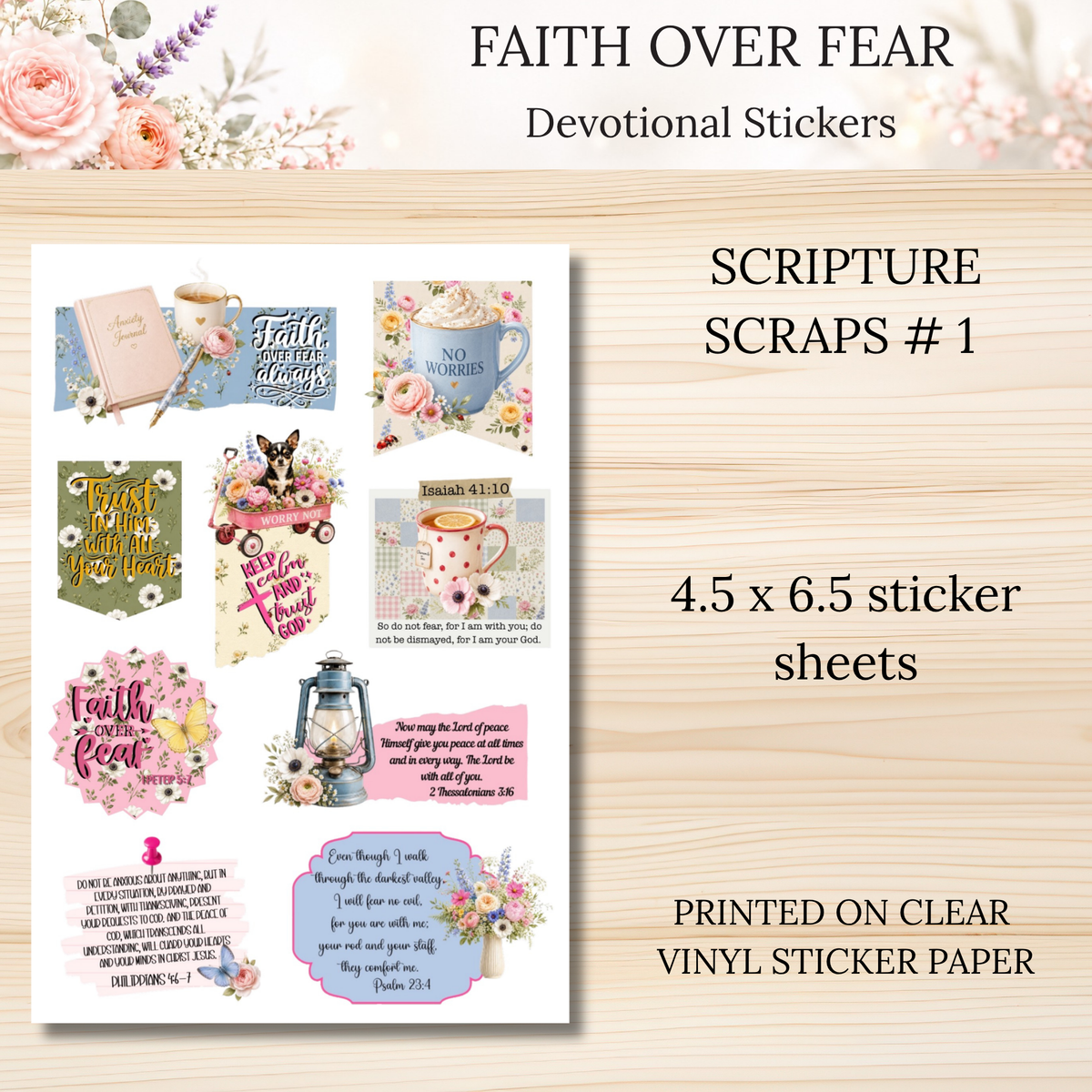 Faith Over Fear INDIVIDUAL Devotional Sticker Sheets | Scriptures for Anxiety