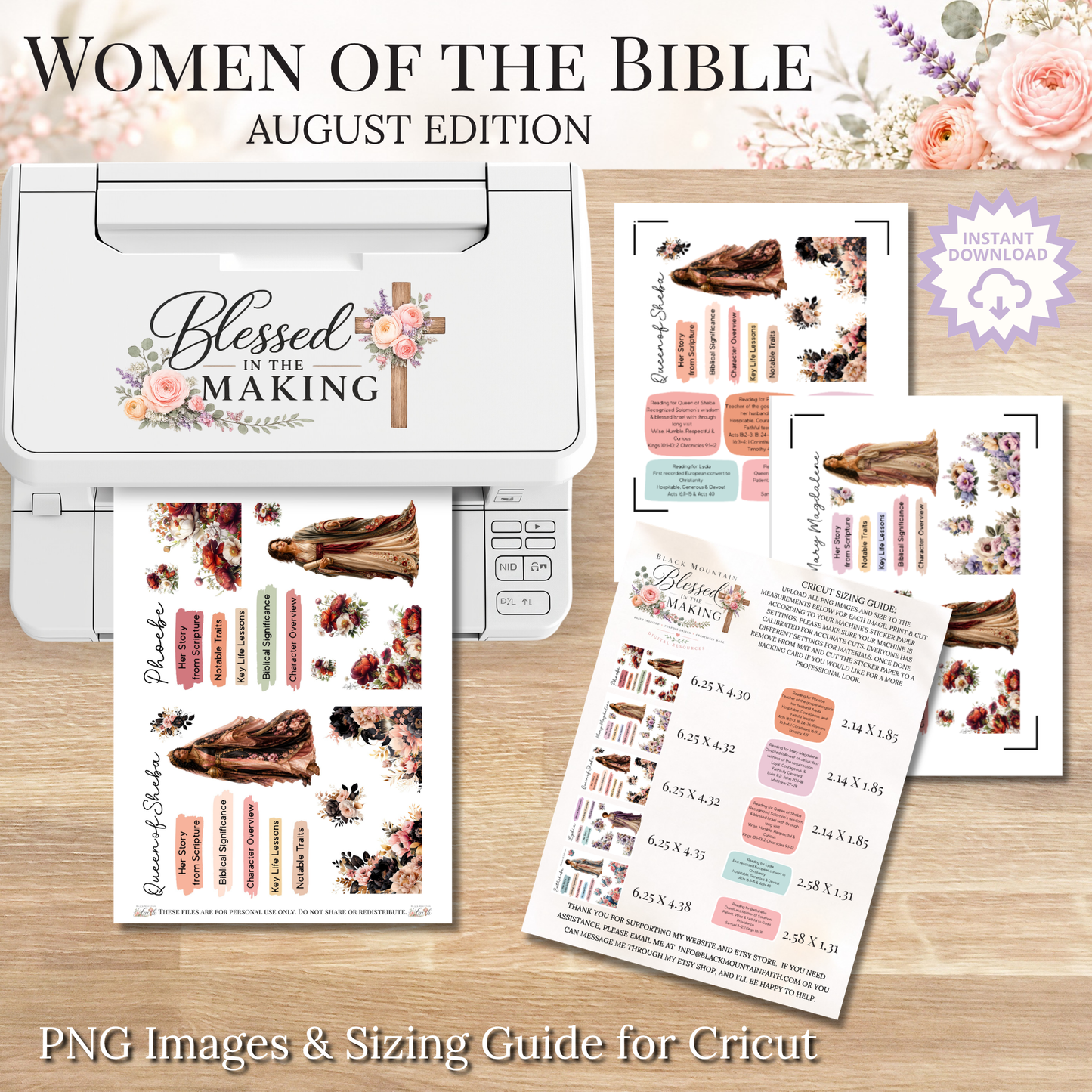 August Women of the Bible | Printable PDF | Cricut & Silhouette Files | Digital Stickers