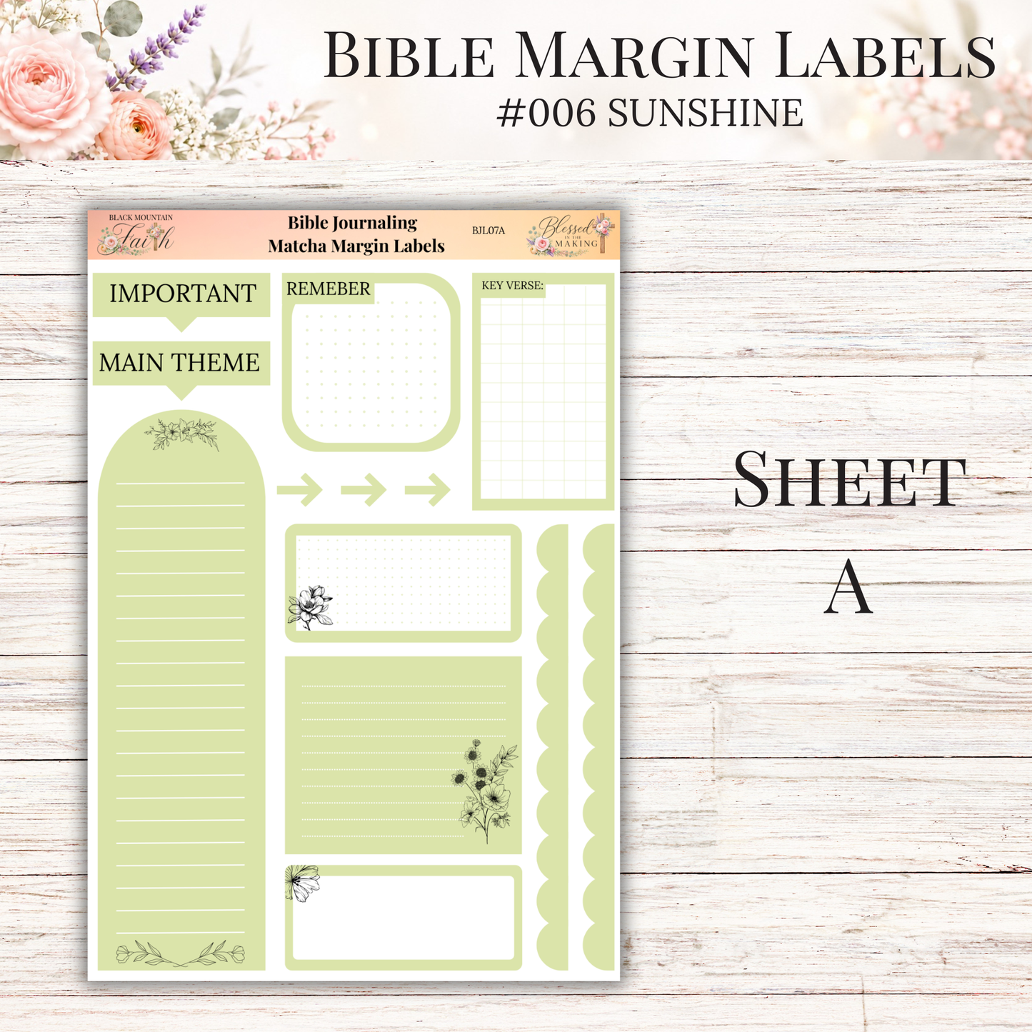 Bible Margin Labels #007 Matcha | Physical Sticker Sheets for Scripture Study