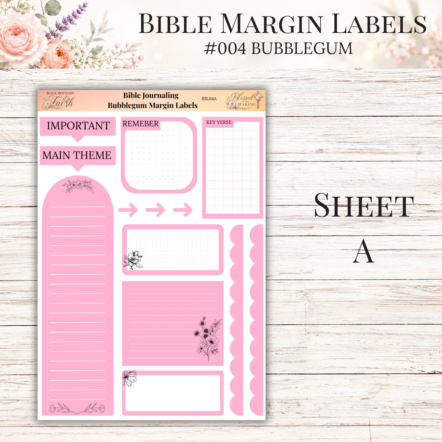 Bible Margin Labels #004 Bubblegum | Physical Sticker Sheets for Scripture Study