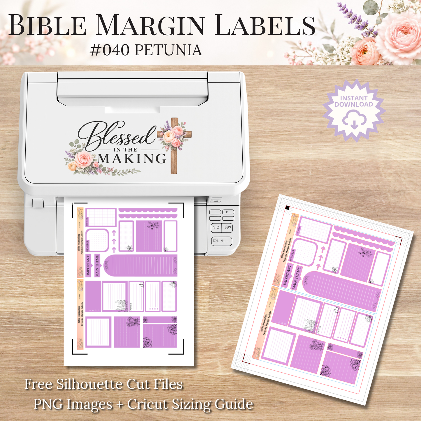 Bible Margin Labels 040 Petunia Print & Cut Bible Stickers