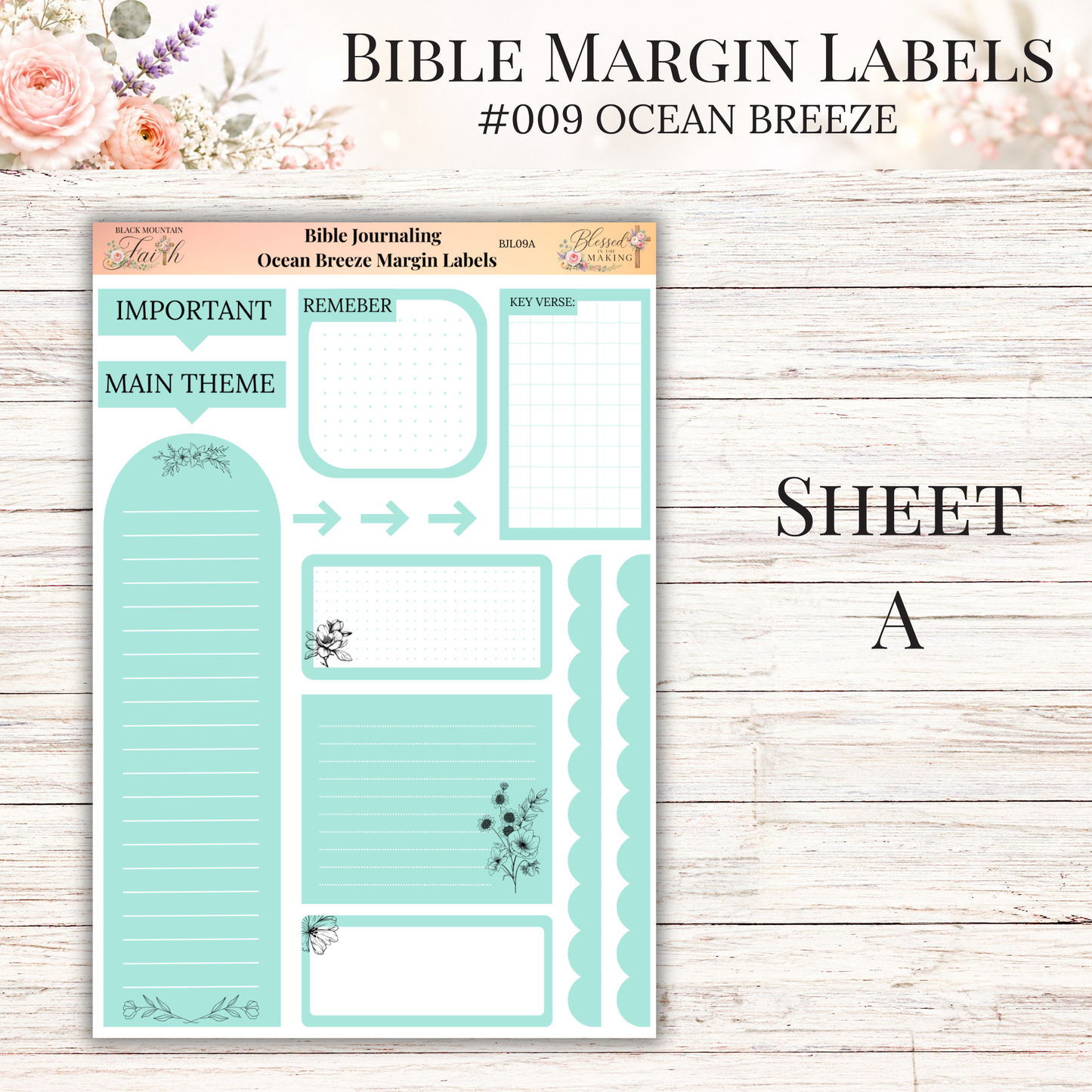 Bible Margin Labels #009 Ocean Breeze | Physical Sticker Sheets for Scripture Study
