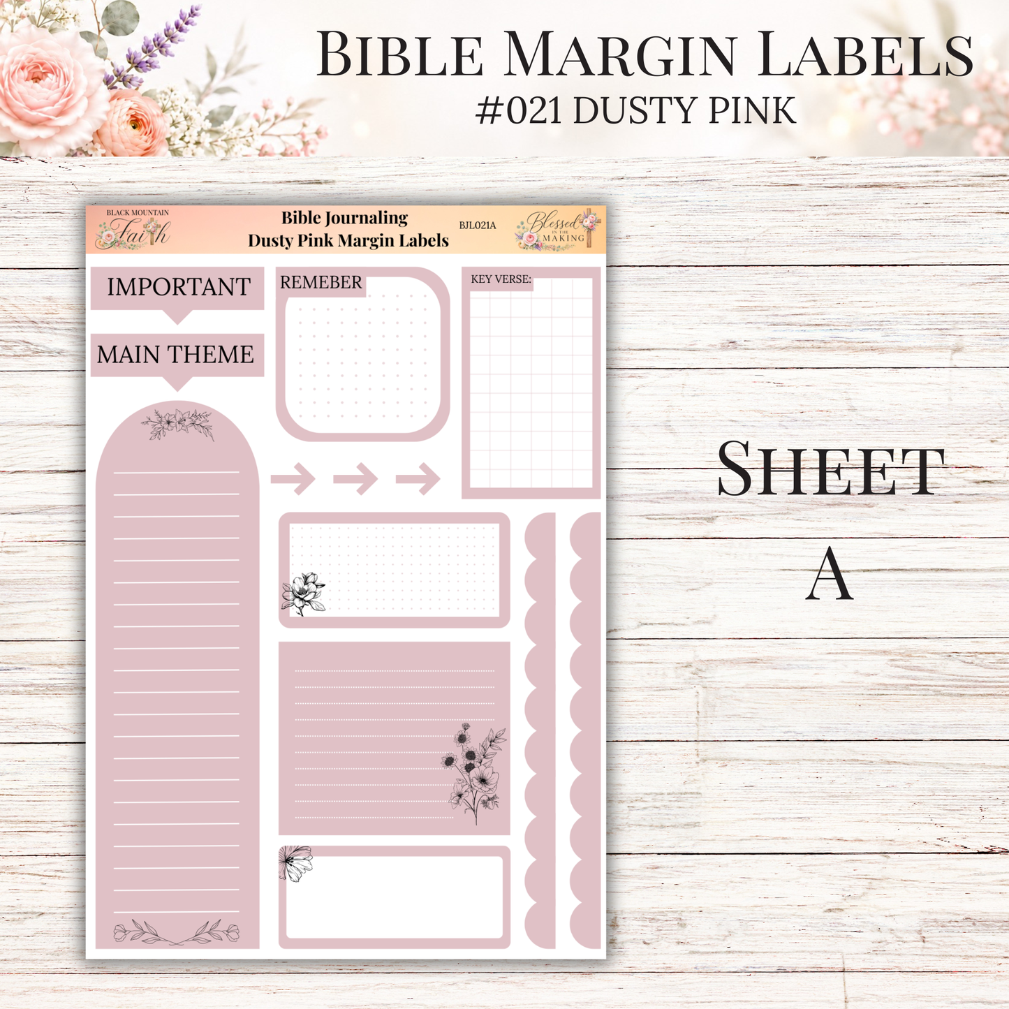 Bible Margin Labels #021 Dusty Pink | Physical Sticker Sheets for Scripture Study