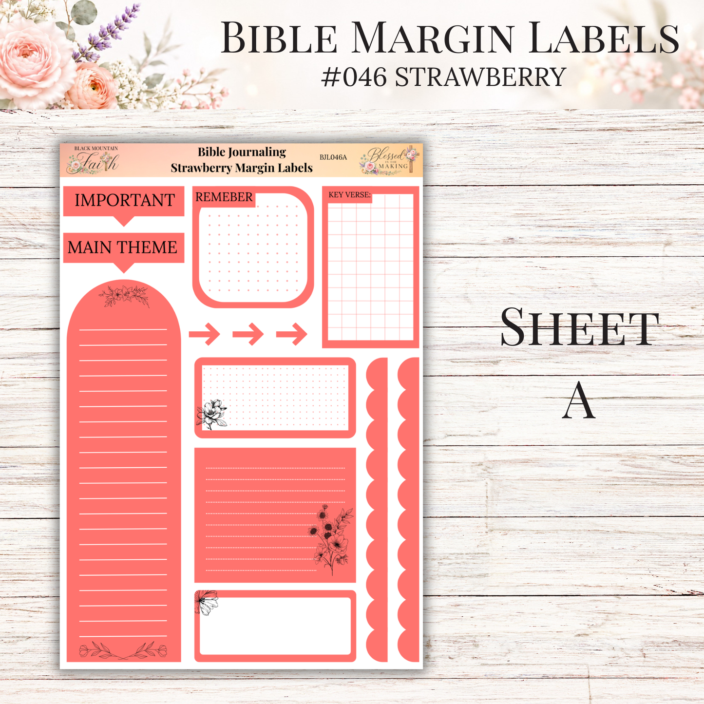 Bible Margin Labels #046 Strawberry | Physical Sticker Sheets for Scripture Study